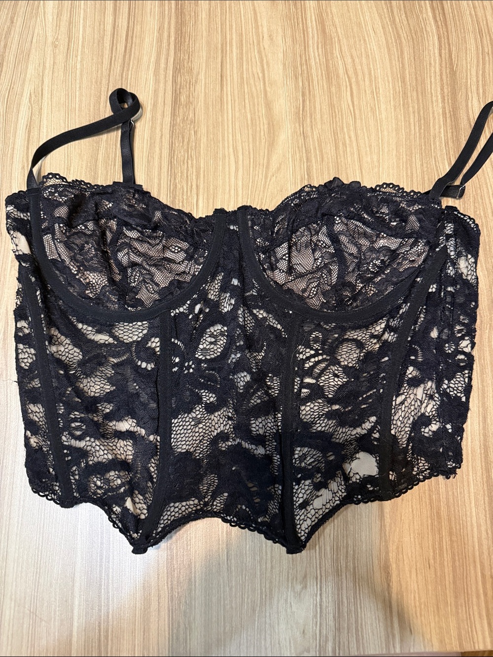 SHEIN Black Lace Longline Bustier Bra Top